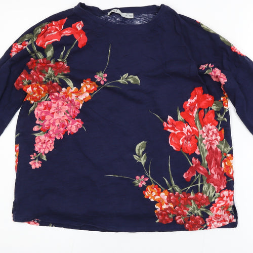 Oasis Womens Blue Floral Cotton Tunic Blouse Size M 3/4 Sleeve