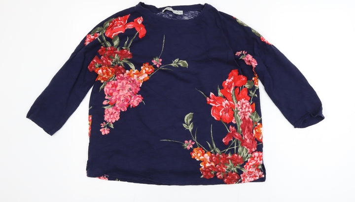 Oasis Womens Blue Floral Cotton Tunic Blouse Size M 3/4 Sleeve