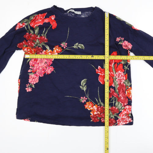 Oasis Womens Blue Floral Cotton Tunic Blouse Size M 3/4 Sleeve