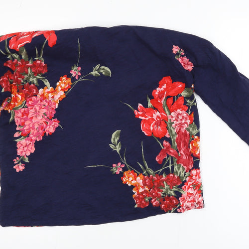 Oasis Womens Blue Floral Cotton Tunic Blouse Size M 3/4 Sleeve