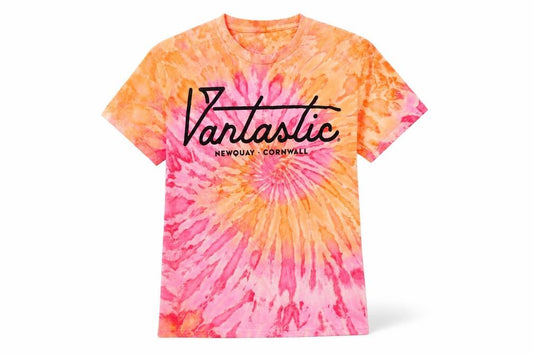 Front view of Gildan women’s multicoloured tie-dye cotton short sleeve t-shirt, size S