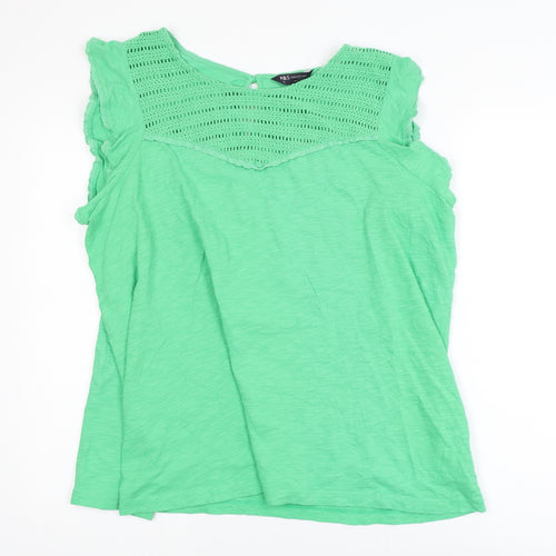 Marks and Spencer Women Green Crochet Trim Cotton Sleeveless Top Size 20