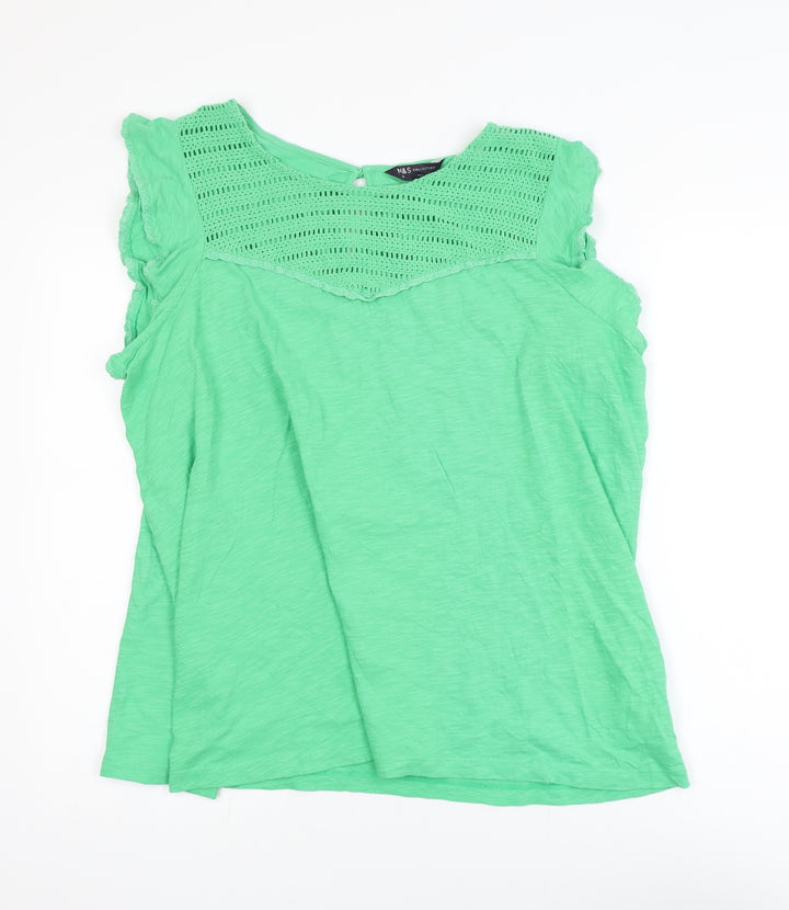 Marks and Spencer Women Green Crochet Trim Cotton Sleeveless Top Size 20