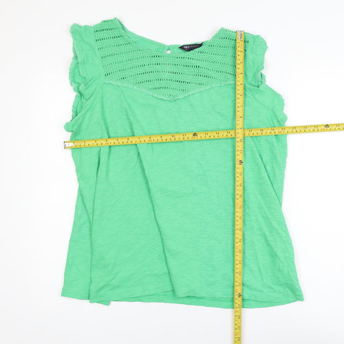 Marks and Spencer Women Green Crochet Trim Cotton Sleeveless Top Size 20
