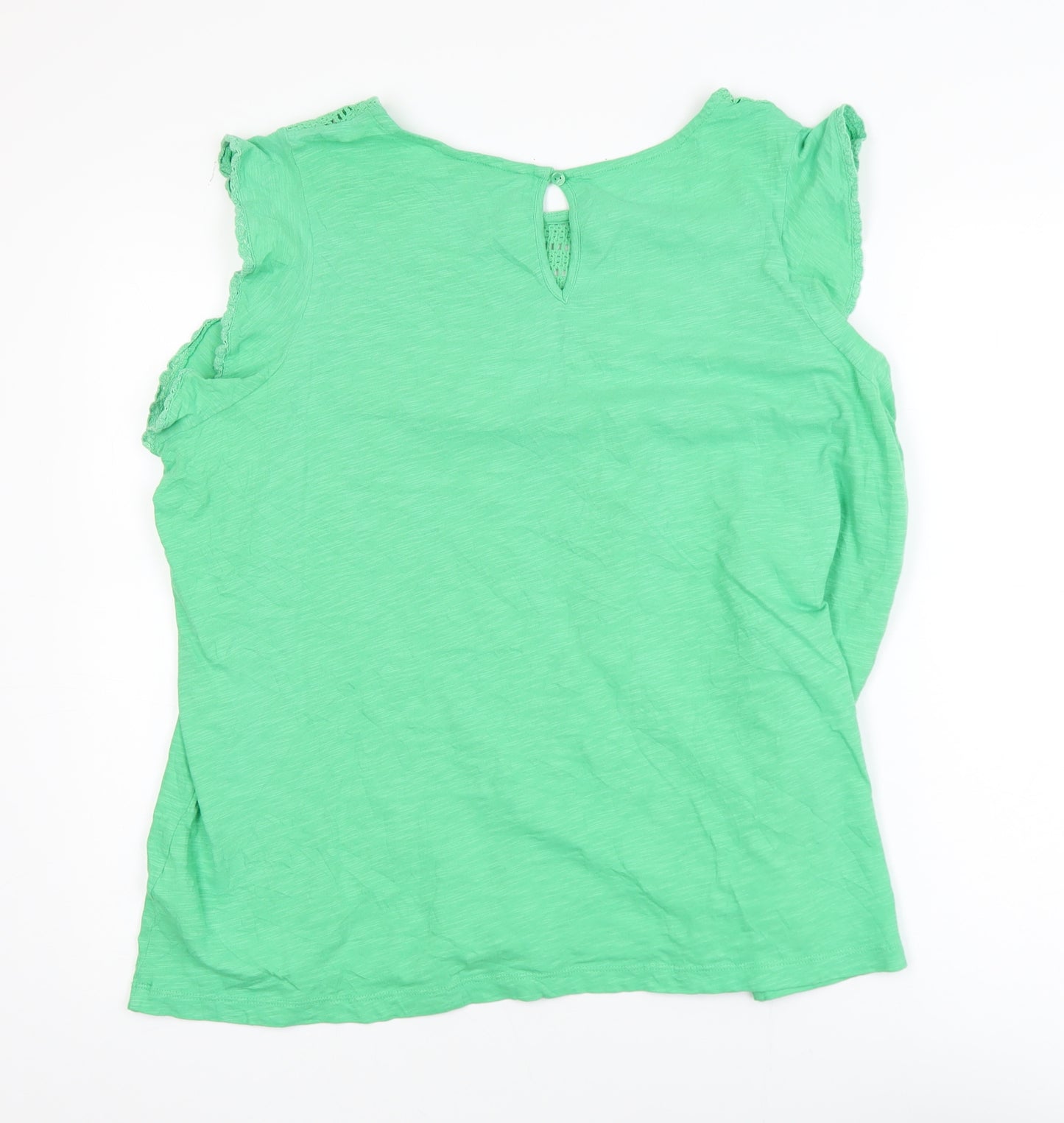 Marks and Spencer Women Green Crochet Trim Cotton Sleeveless Top Size 20