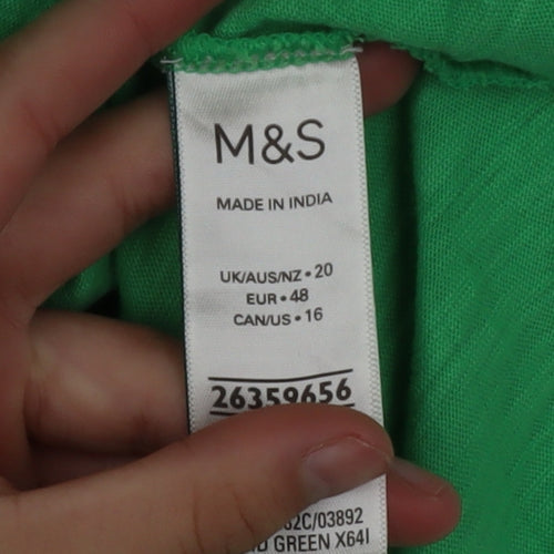 Marks and Spencer Women Green Crochet Trim Cotton Sleeveless Top Size 20
