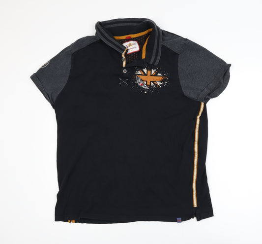 Joe Browns Men Black 4XL Graphic British Flag Polo Shirt