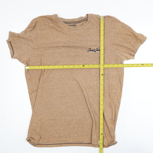 Jack & Jones Men's Beige L Crew Neck Cotton Blend T-Shirt