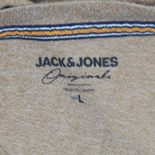 Jack & Jones Men's Beige L Crew Neck Cotton Blend T-Shirt