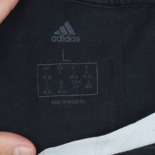 Adidas Men's Black Large Sports Crew Neck Cotton T-Shirt