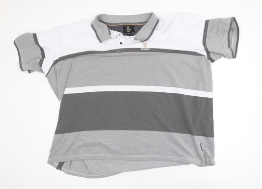 Guinness Men's Grey Striped 5XL Polo Shirt Casual Cotton