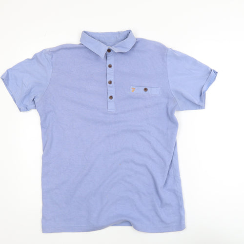 Farah Men's Blue Collared Short Sleeve Cotton T-Shirt Size M