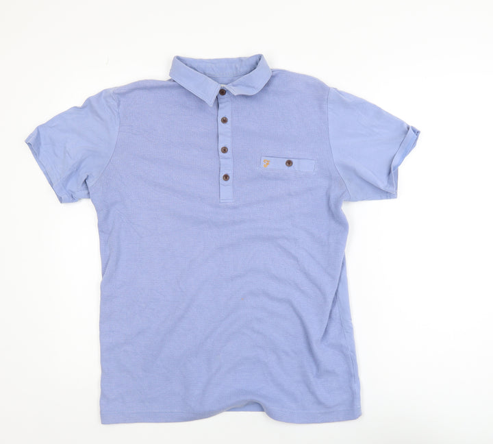Farah Men's Blue Collared Short Sleeve Cotton T-Shirt Size M