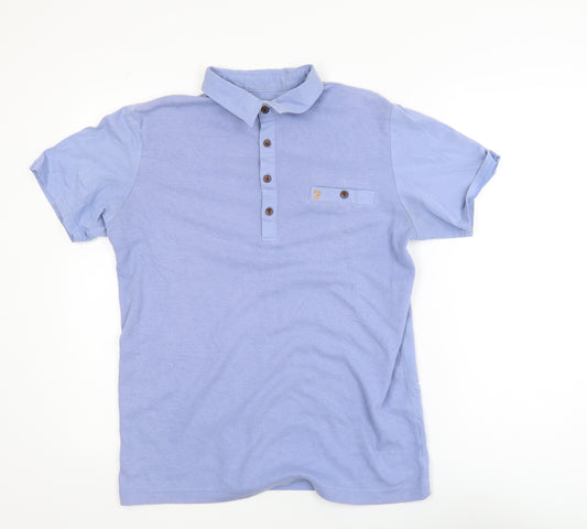 Farah Men's Blue Collared Short Sleeve Cotton T-Shirt Size M
