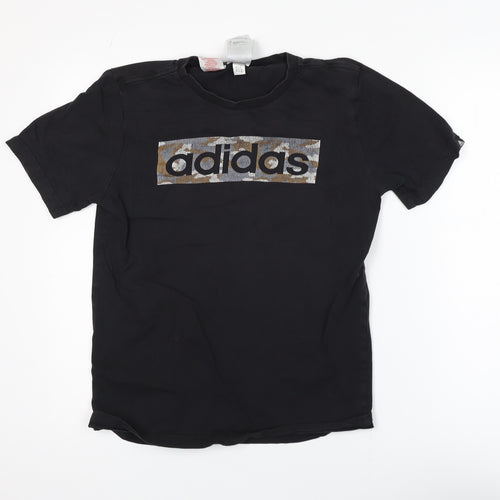 Adidas Boys Black 13-14 Years Logo Graphic Cotton T-Shirt