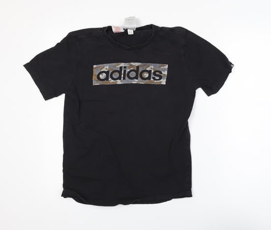 Adidas Boys Black 13-14 Years Logo Graphic Cotton T-Shirt