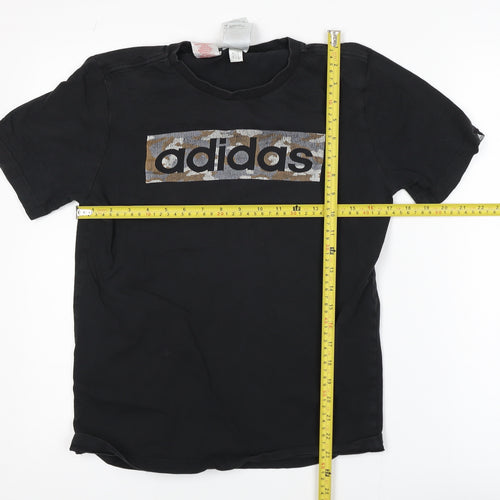 Adidas Boys Black 13-14 Years Logo Graphic Cotton T-Shirt