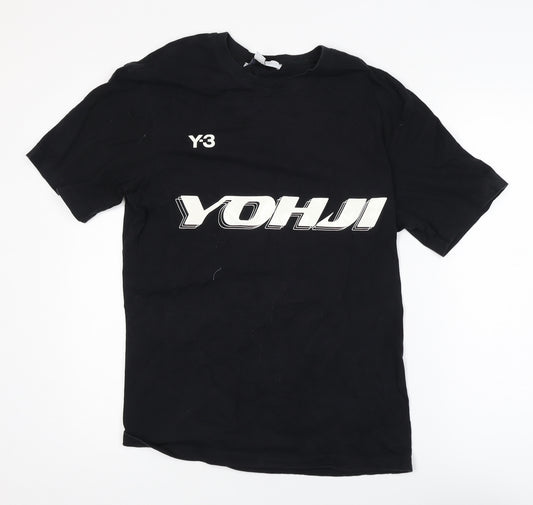 Y-3 Men’s Black Cotton Graphic Logo T-Shirt Size M Designer Tee