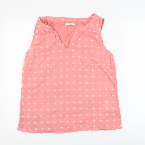 White Stuff Women's Pink Sleeveless V-Neck Cotton Blouse UK 10