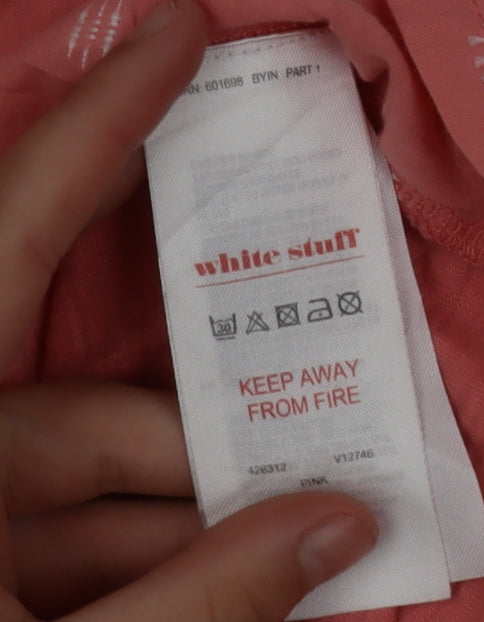 White Stuff Women's Pink Sleeveless V-Neck Cotton Blouse UK 10