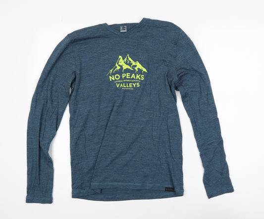 Decathlon Men's Blue V-Neck Long Sleeve Graphic Outdoor T-Shirt M