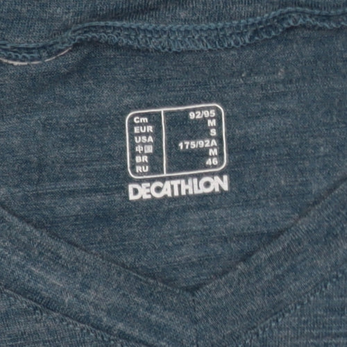 Decathlon Men's Blue V-Neck Long Sleeve Graphic Outdoor T-Shirt M