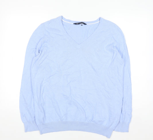 Crew Clothing Company Women Blue V-Neck Cotton Cashmere Jumper Size 16