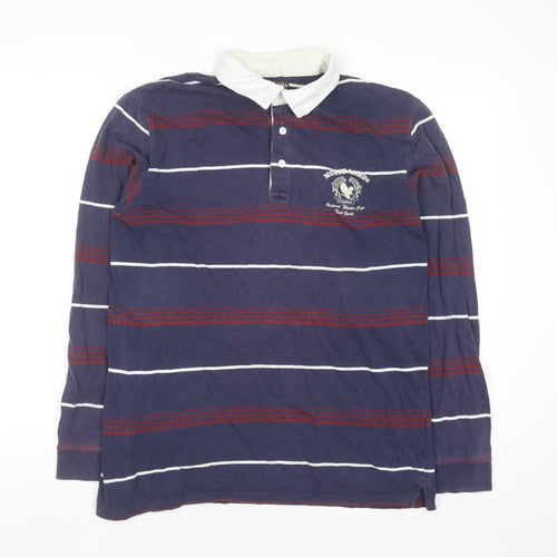 Atlas For Men Blue Striped Long Sleeve Rugby Shirt Size L Cotton
