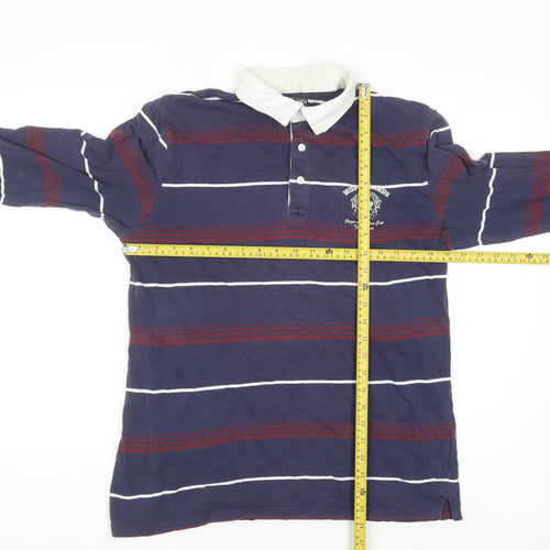 Atlas For Men Blue Striped Long Sleeve Rugby Shirt Size L Cotton