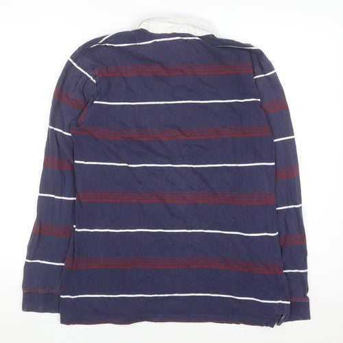 Atlas For Men Blue Striped Long Sleeve Rugby Shirt Size L Cotton