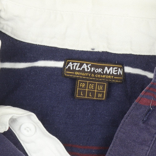 Atlas For Men Blue Striped Long Sleeve Rugby Shirt Size L Cotton