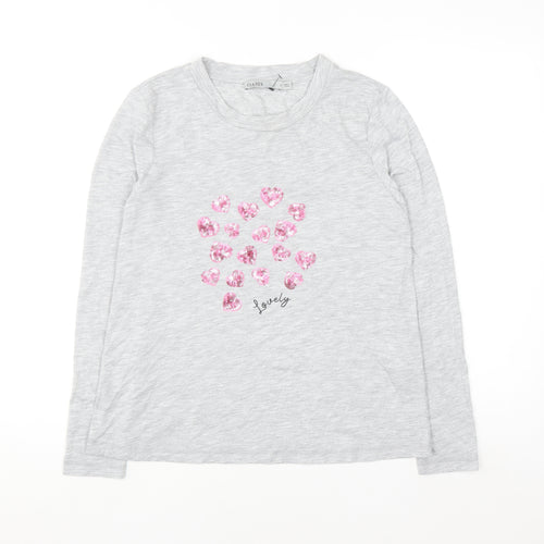Oasis Women’s Grey Sequin Heart Long Sleeve T-Shirt Size S