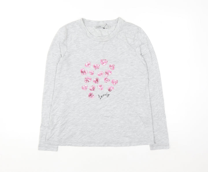 Oasis Women’s Grey Sequin Heart Long Sleeve T-Shirt Size S