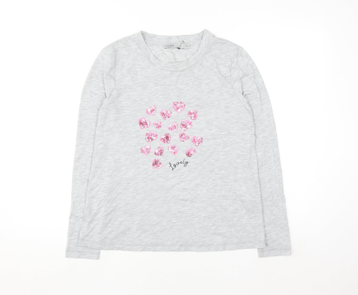 Oasis Women’s Grey Sequin Heart Long Sleeve T-Shirt Size S