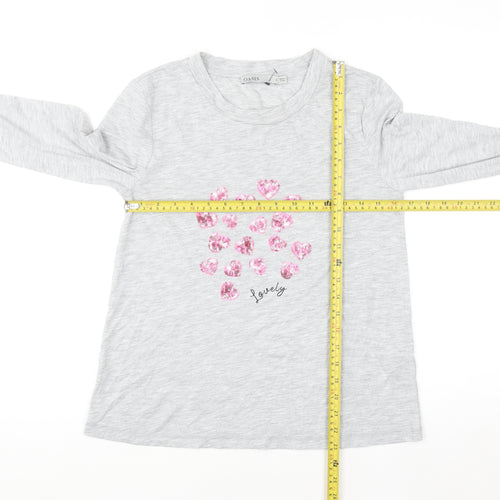 Oasis Women’s Grey Sequin Heart Long Sleeve T-Shirt Size S