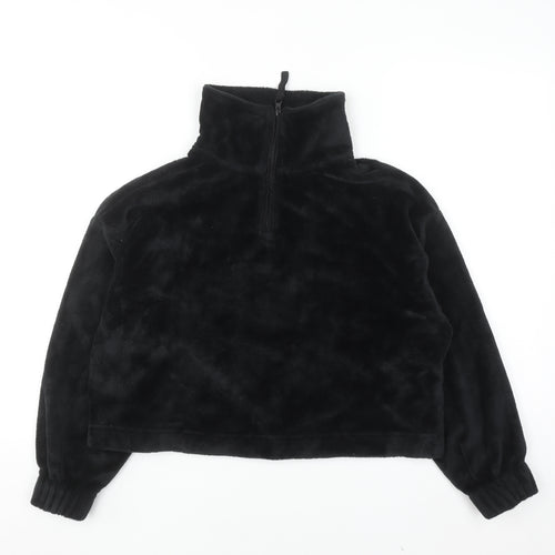 ASOS DESIGN Women Black UK 8 Petite Fleece 1/2 Zip Pullover Sweatshirt