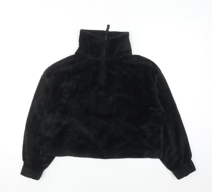 ASOS DESIGN Women Black UK 8 Petite Fleece 1/2 Zip Pullover Sweatshirt