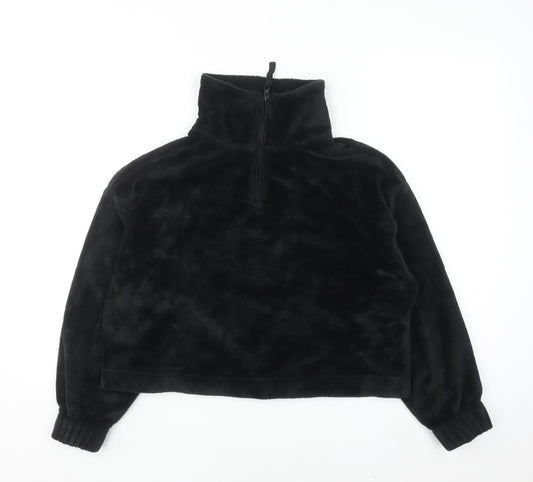 ASOS DESIGN Women Black UK 8 Petite Fleece 1/2 Zip Pullover Sweatshirt