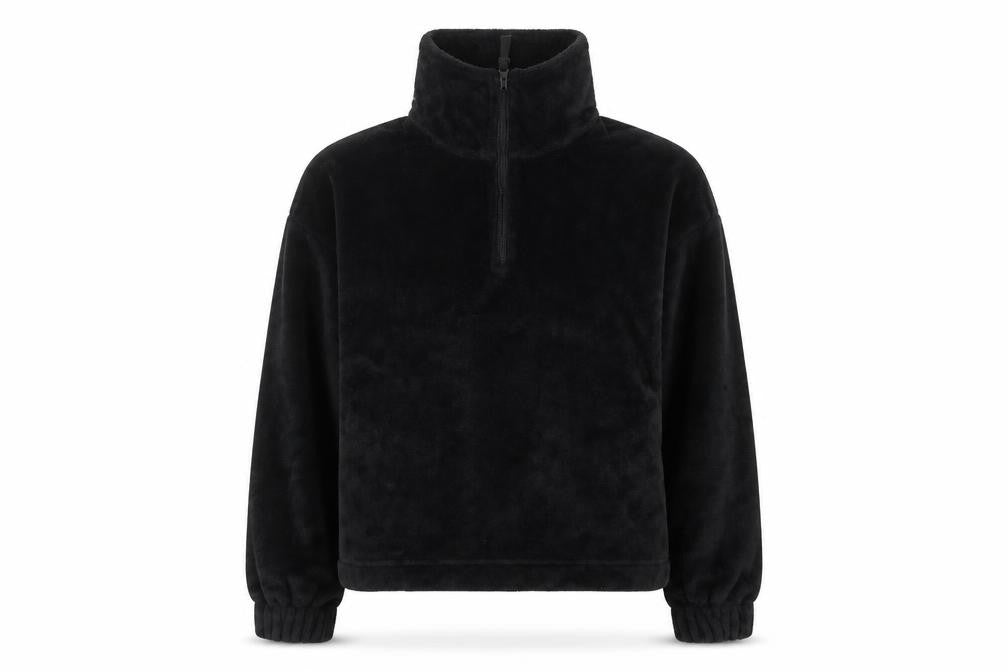 Front view of ASOS DESIGN Women Black UK 8 Petite Fleece 1/2 Zip Pullover Sweatshirt
