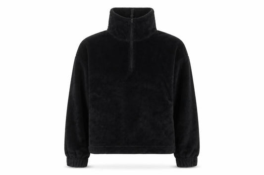Front view of ASOS DESIGN Women Black UK 8 Petite Fleece 1/2 Zip Pullover Sweatshirt