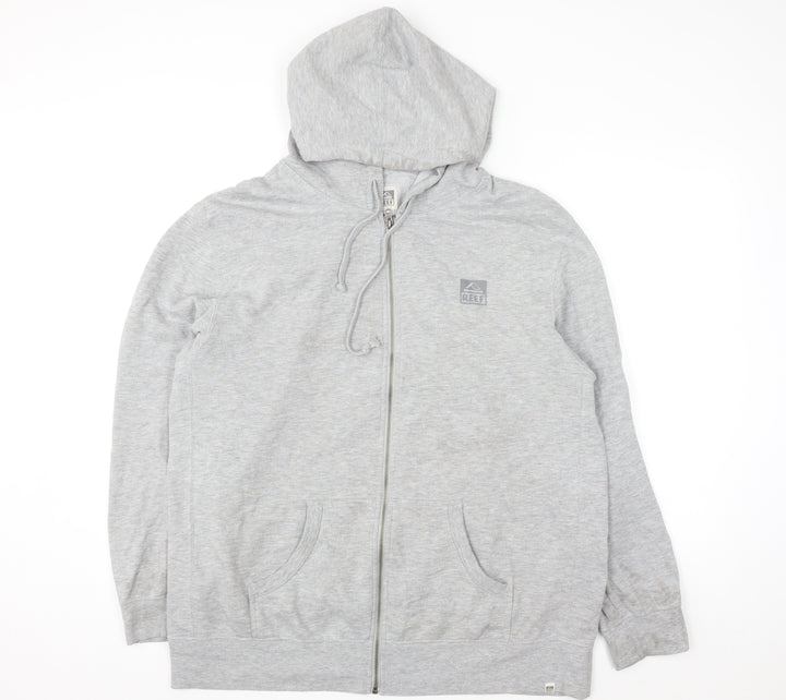 Reef Mens Grey Full Zip Hoodie 2XL Regular Fit Fleece