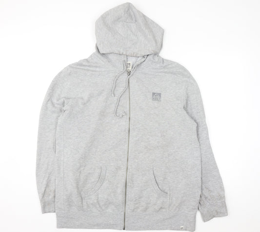 Reef Mens Grey Full Zip Hoodie 2XL Regular Fit Fleece