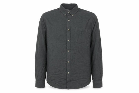 Front view of Easy Men's Grey Cotton Button-Down Long Sleeve Casual Shirt, size L