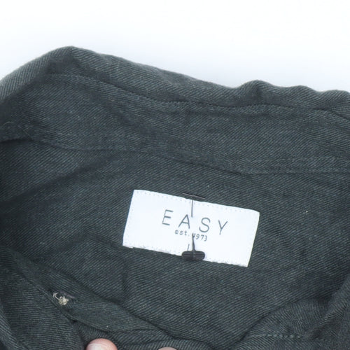 EASY Men's Grey Cotton Button-Down Long Sleeve Casual Shirt Size L