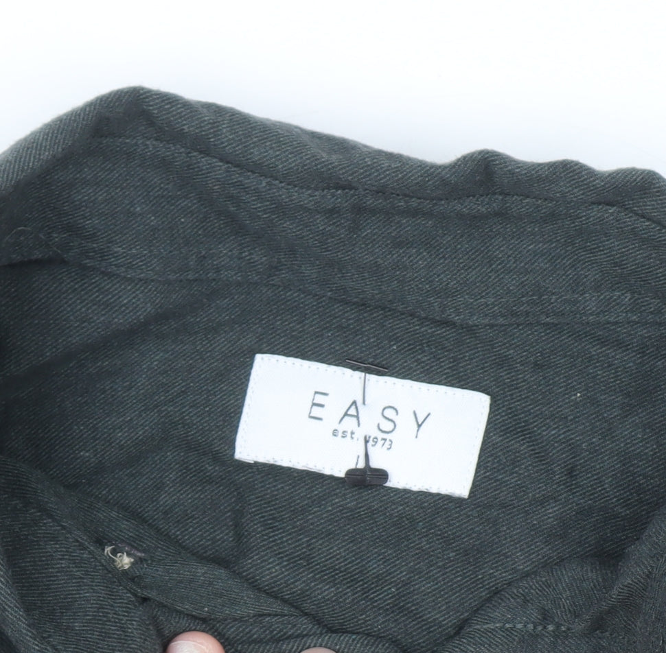 EASY Men's Grey Cotton Button-Down Long Sleeve Casual Shirt Size L