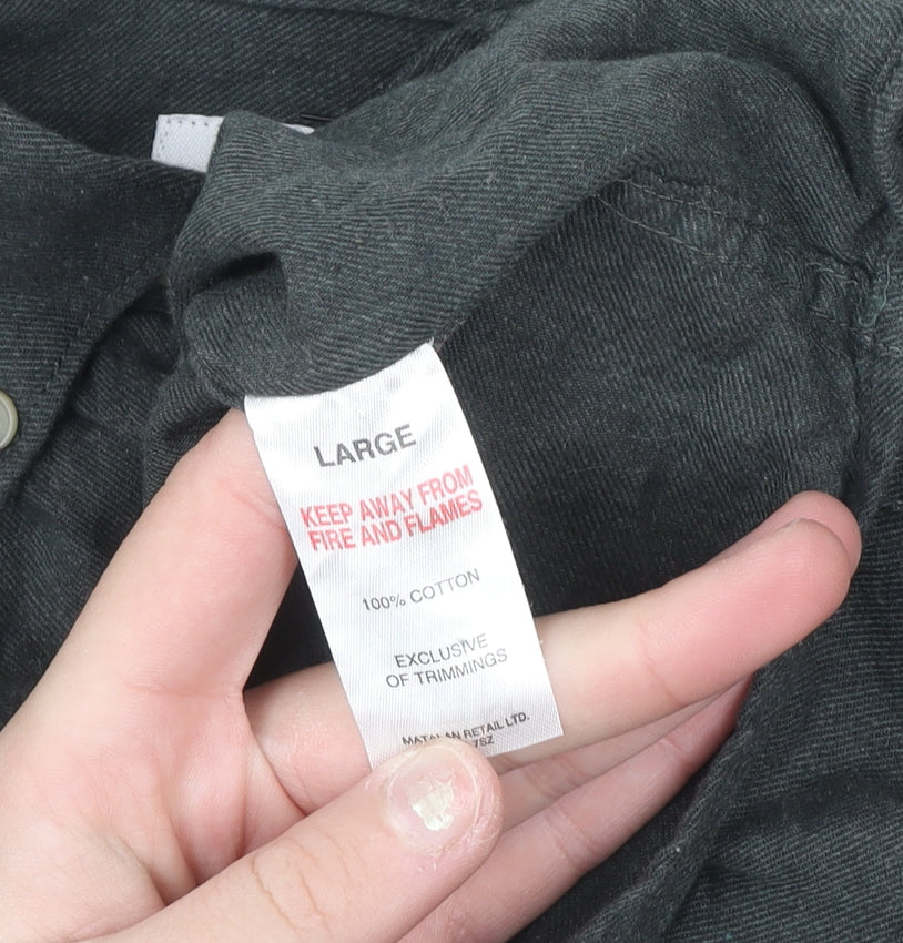 EASY Men's Grey Cotton Button-Down Long Sleeve Casual Shirt Size L