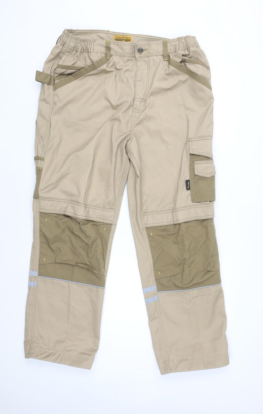 Workwear Men’s Beige 36R Cargo Work Trousers with Reflective Strips