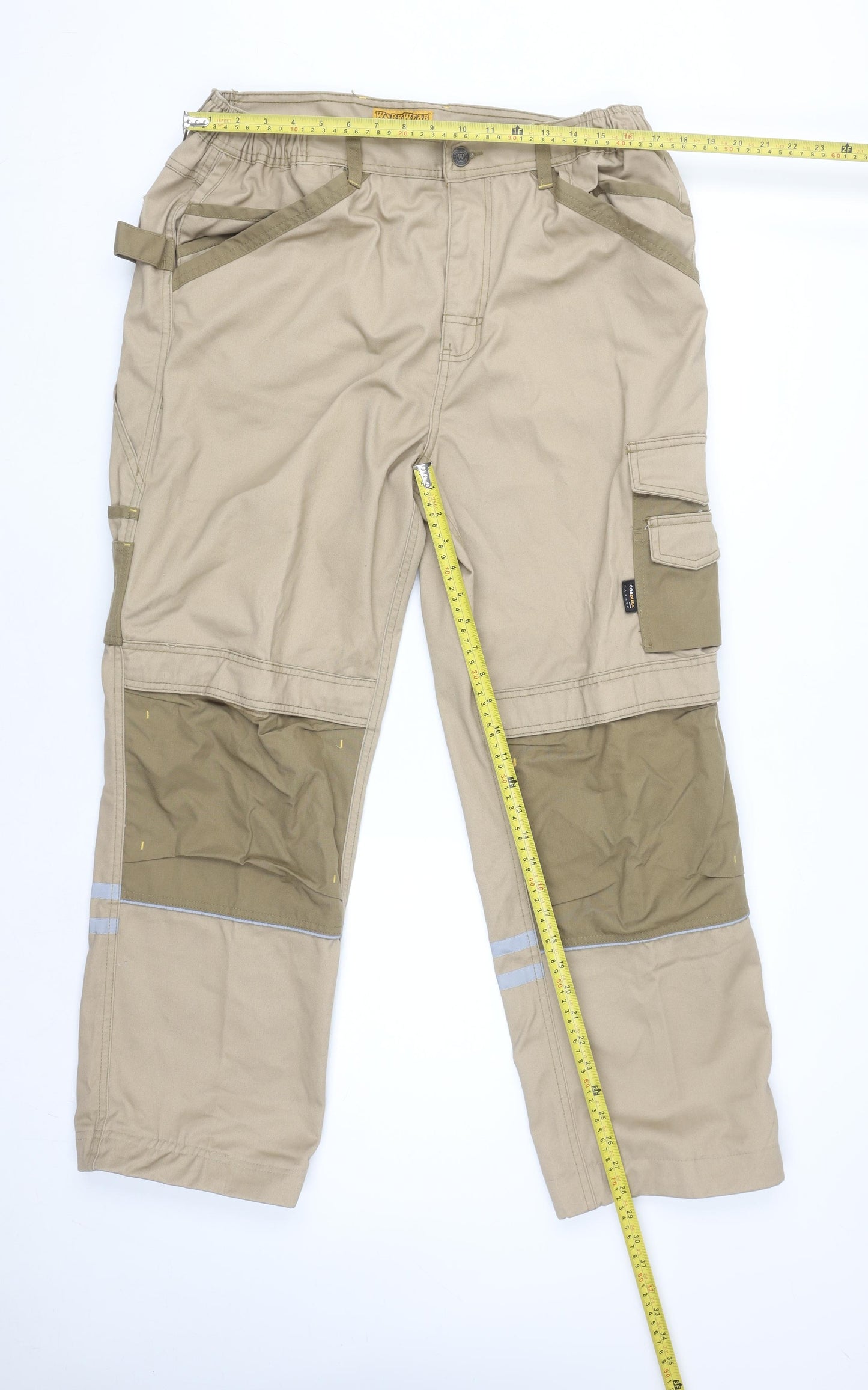 Workwear Men’s Beige 36R Cargo Work Trousers with Reflective Strips