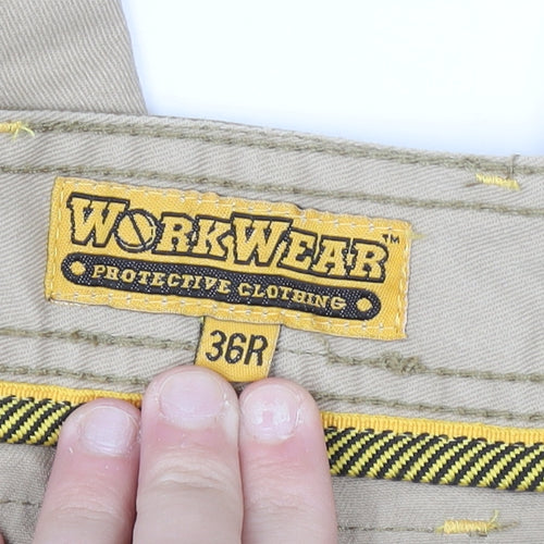 Workwear Men’s Beige 36R Cargo Work Trousers with Reflective Strips