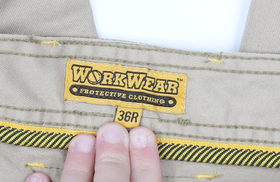 Workwear Men’s Beige 36R Cargo Work Trousers with Reflective Strips